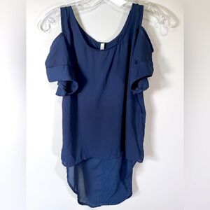 Cold Shoulder Button Down Back Loose Fit Blouse